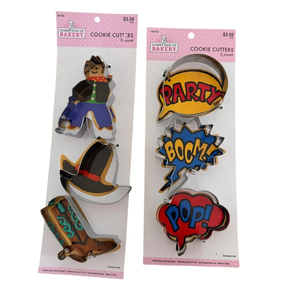 Sunny Side Up Bakery Cookie Cutters Cowboy & Comic Book Sets 6 Count Metal